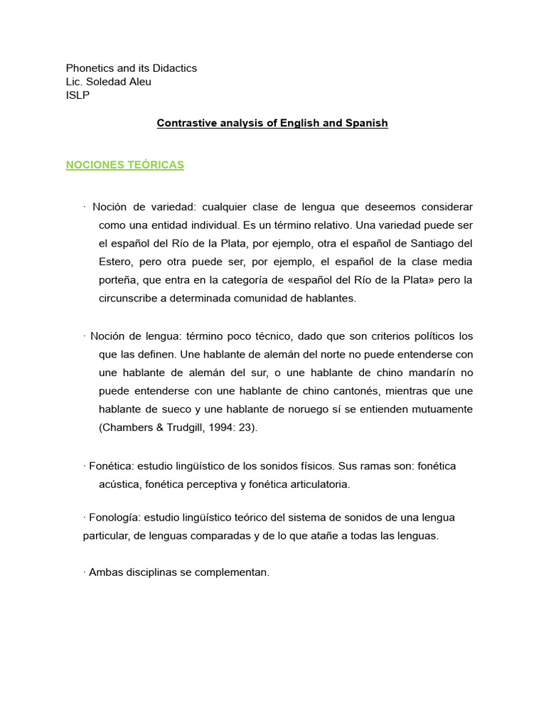 Contrastive analysis of English and Spanish | PDF | Sílaba | Vocal