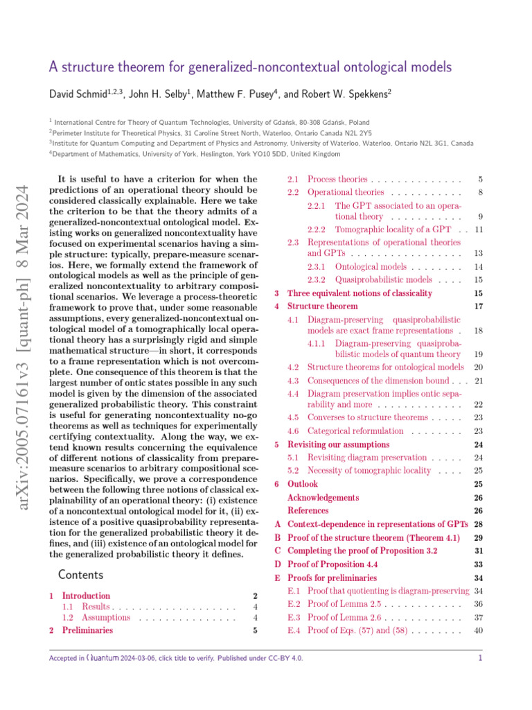 A Structure Theorem For Generalized-Noncontextual Ontological Models ...