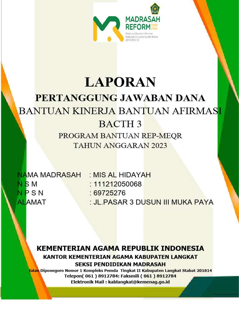 Cover LPJ Kemenag 2023 untuk Madrasah | PDF | Ilmu Sosial | Sains ...