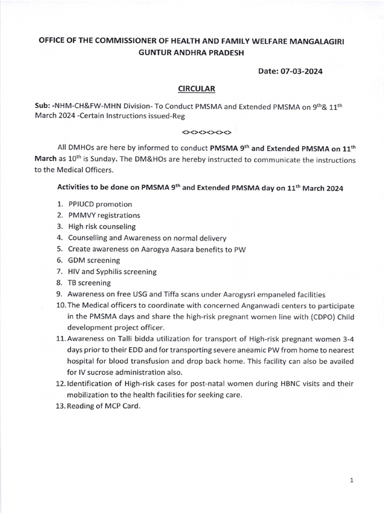 Circular PMSMA and Extended PMSMA On 9th and 11th March 2024 | PDF ...