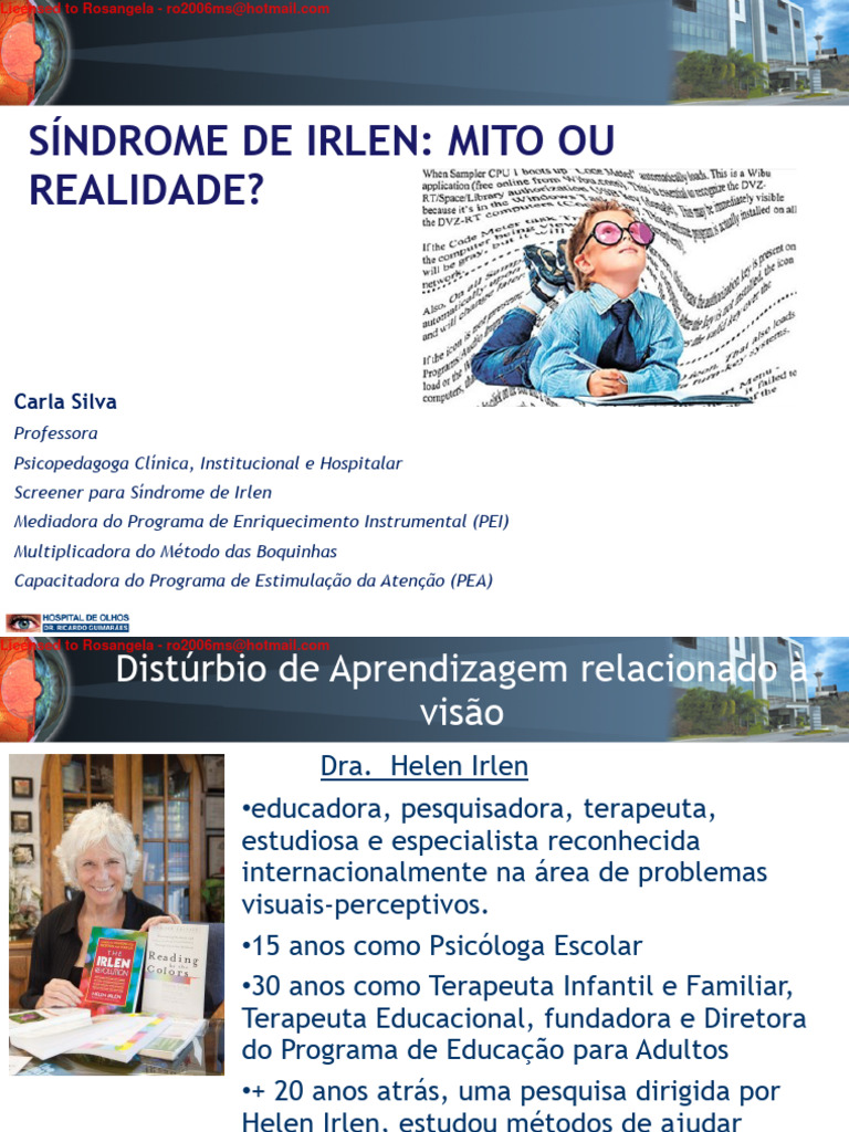 Aula 4 Sindrome de Irlen | PDF | Sistema visual | Dislexia