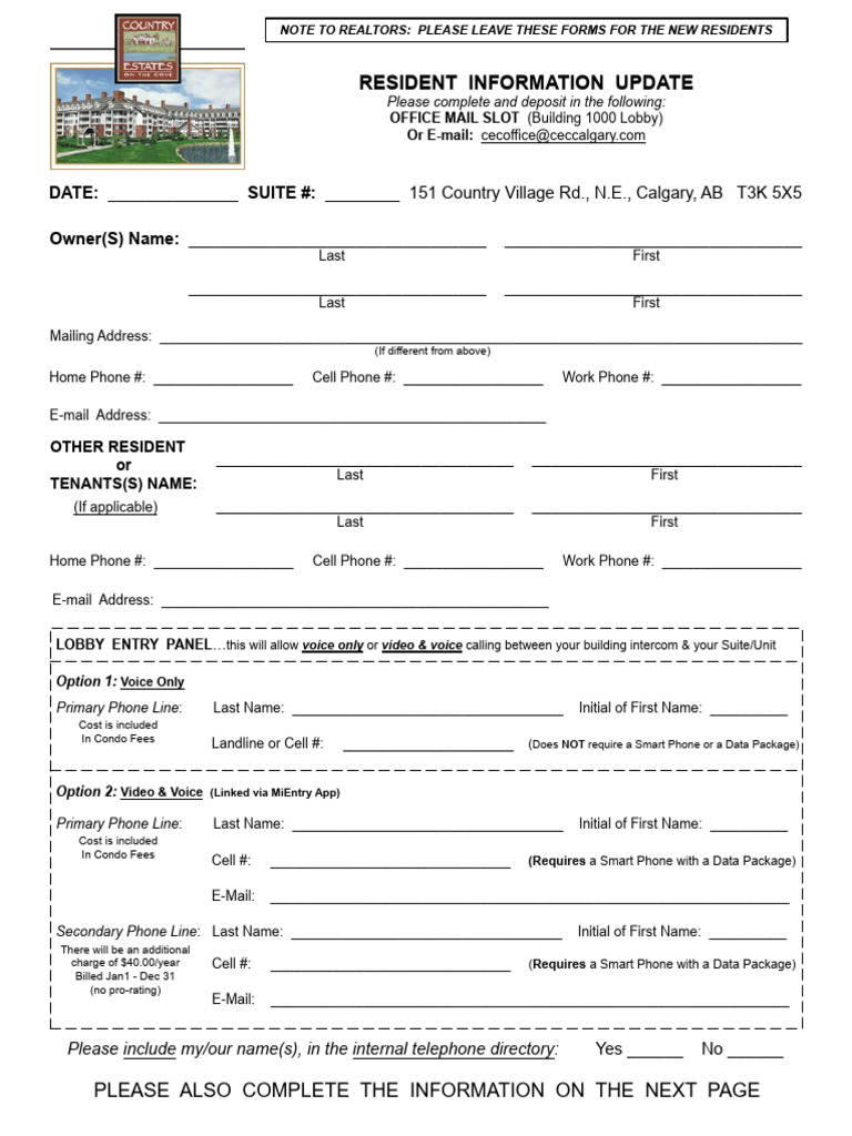 Resident Information Update Form | PDF | Computing | Telecommunications
