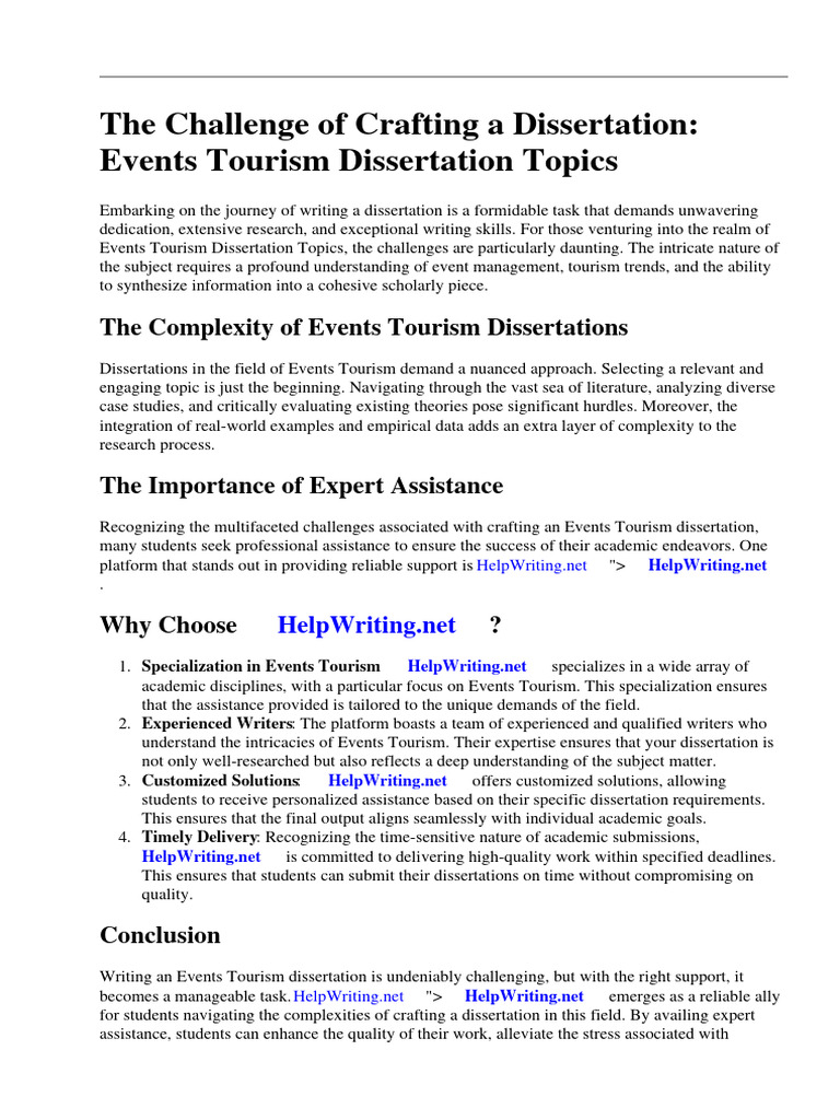 Events Tourism Dissertation Topics | Download Free PDF | Tourism | Thesis