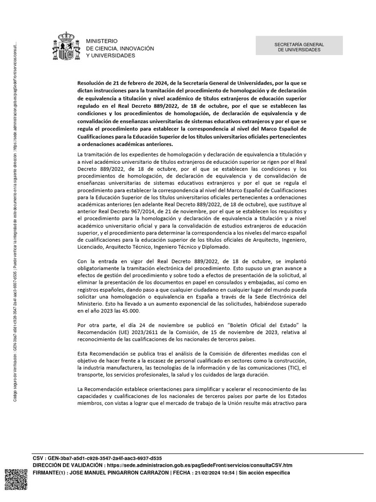 Report Resolucion de 21 de Febrero de 2024 | PDF | Educación más alta