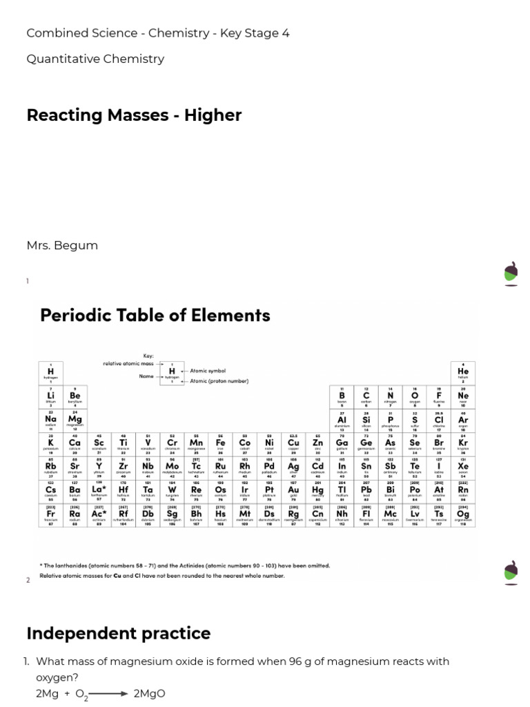 Chemistry Key Stage 4 Lesson CHMy10u3L7 | PDF | Mole (Unit) | Magnesium