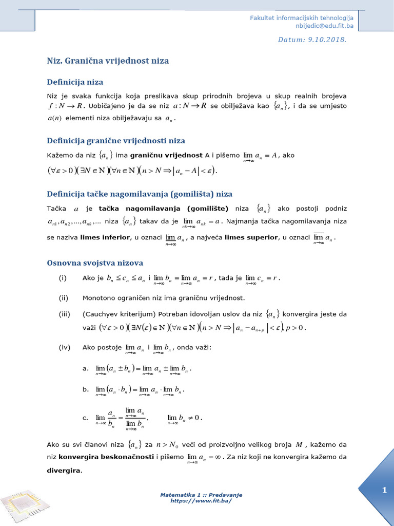 P3 MAT1 Granicna Vrijednost Niza | PDF
