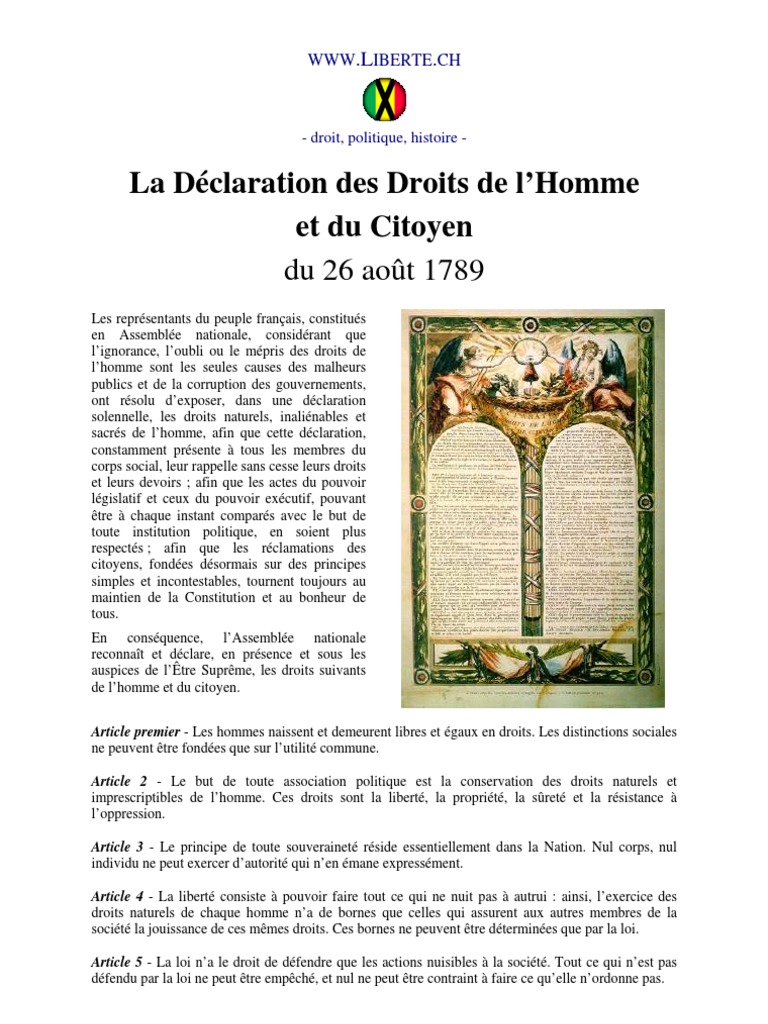 Article 19 De La Declaration Universelle Des Droits De Lhomme La Déclaration Des Droits de L'homme Et Du Citoyen 1789 | PDF | Loi