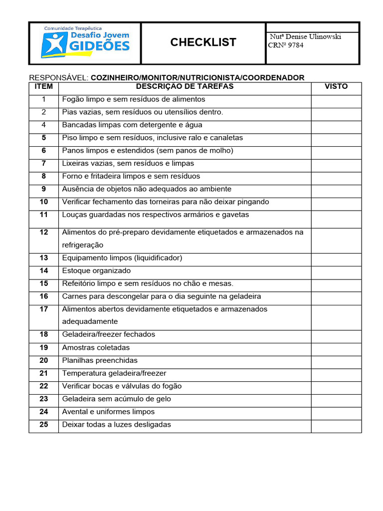 Check List De Produccionmodelo De Checklist Para Baixar