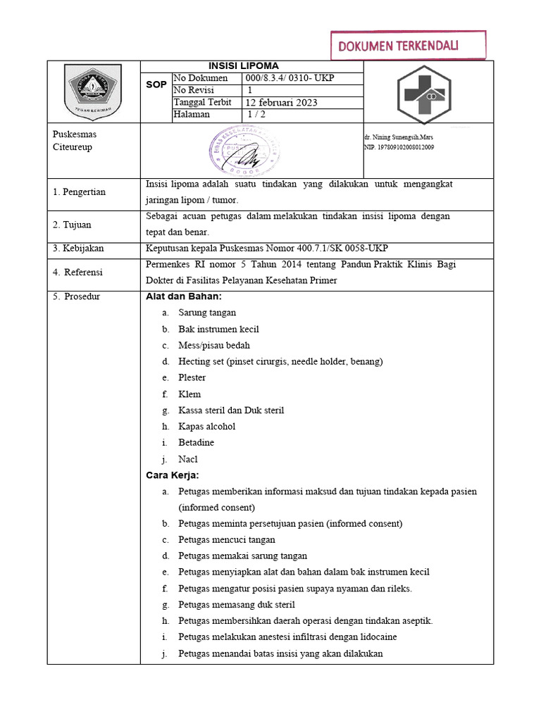 Prosedur Insisi Lipoma di Puskesmas | PDF | Sains & Matematika ...