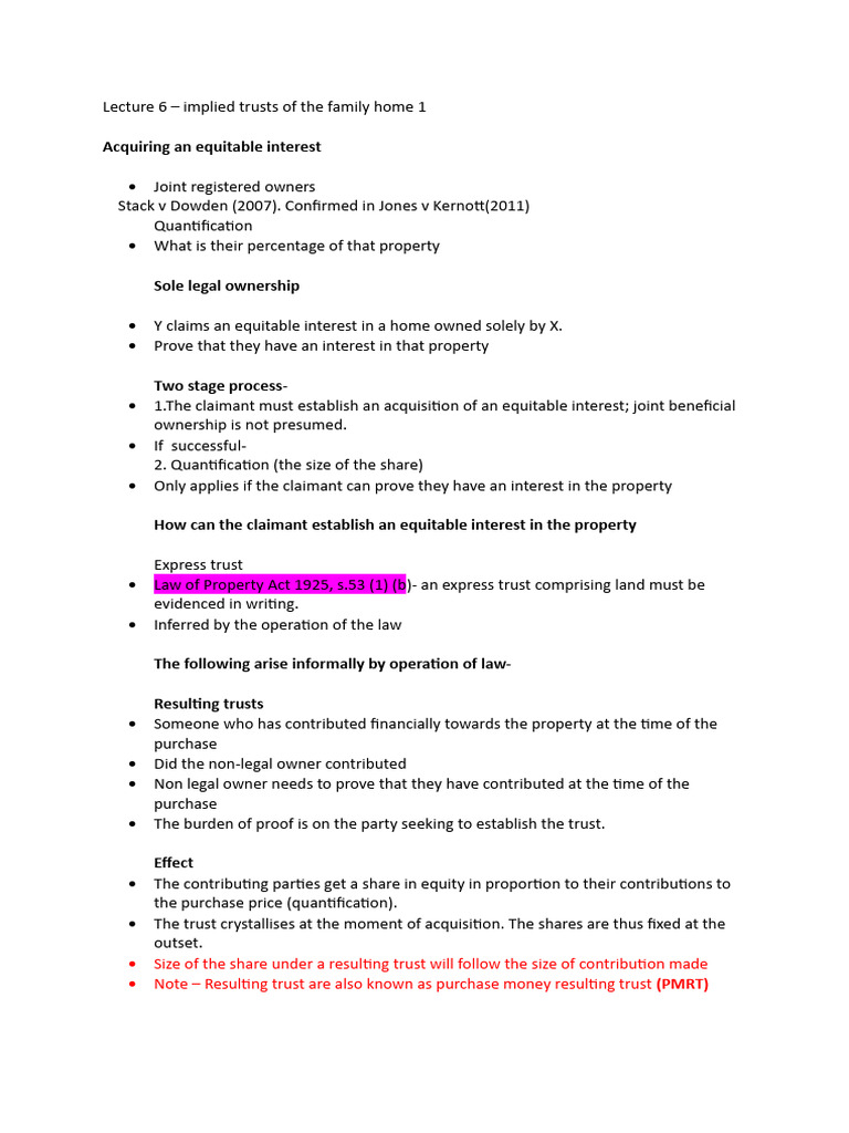 Implied Trusts in Family Home Law | PDF | Discounting | Mortgages