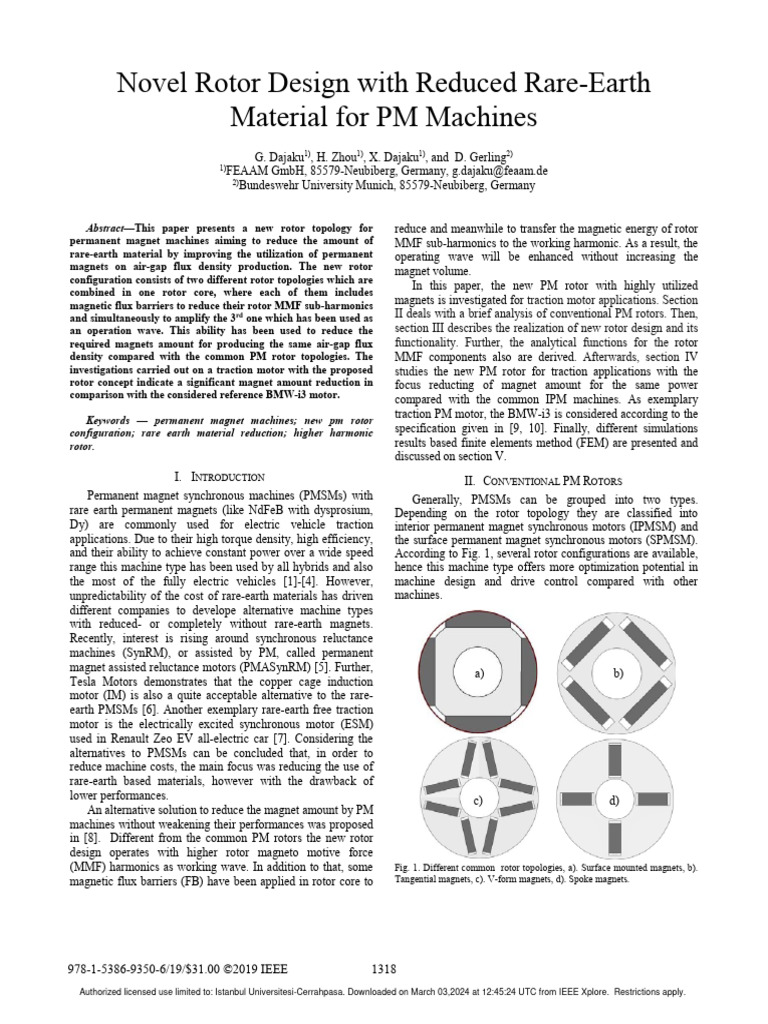 Novel Rotor Design With Reduced Rare-Earth Material For PM Machines | PDF