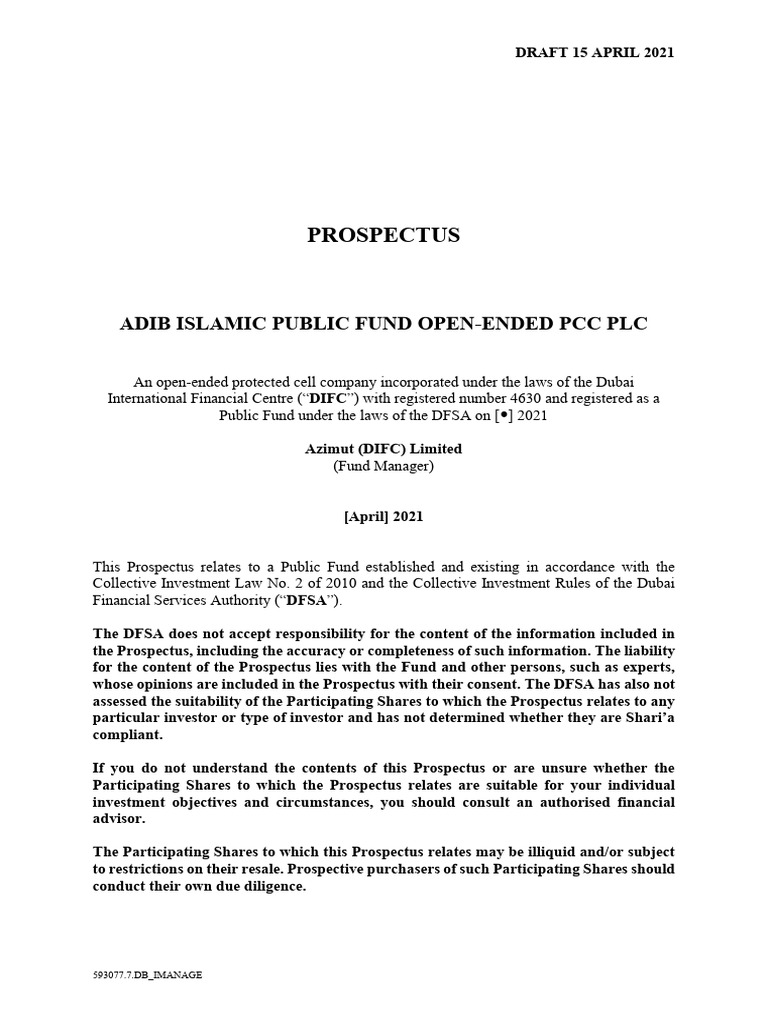 Adib Public PCC Fund - Prospectus | PDF | Investment Management | United  Arab Emirates