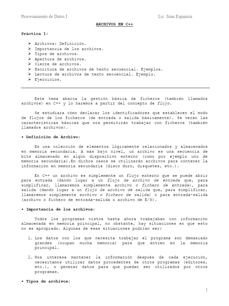 Archivos en C++: Gestión y Ejemplos | PDF | Archivo de computadora | C