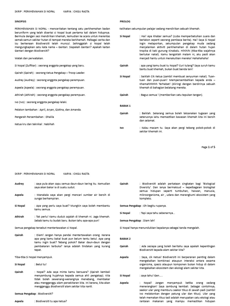 Latest 1ST SCRIPT PETRONAS DRAMA - PERKHEMAHAN SI NOPAL | PDF