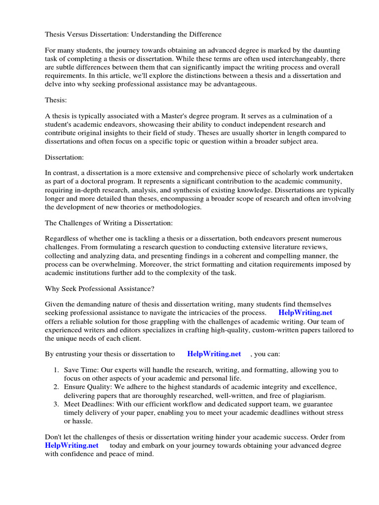 Thesis Versus Dissertation | PDF | Thesis | Academic Degree