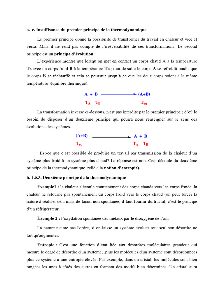 Insuffisance du premier principe de la thermodynamique | PDF | Entropie ...