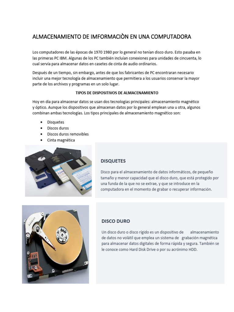 Pdf..almacenamiento de Informacion en Un Computador | PDF
