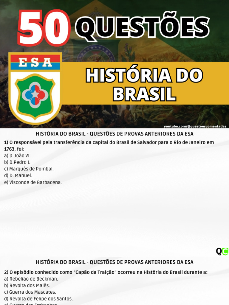 Questões de História do Brasil - ESA | PDF | Brasil | Portugal