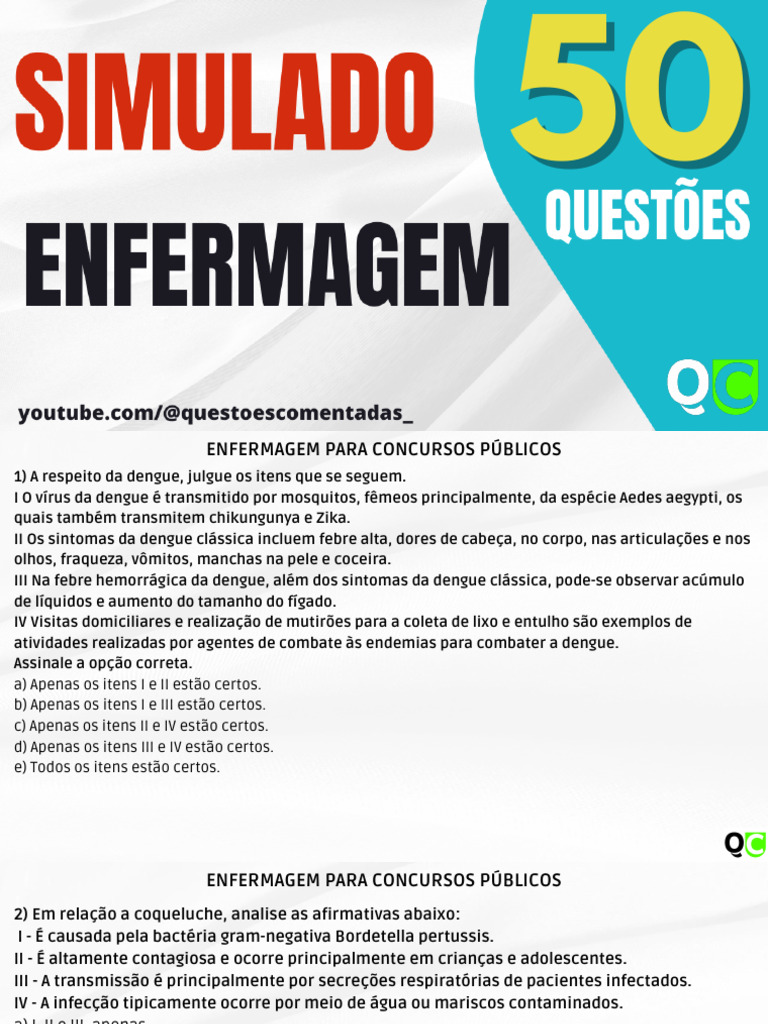 50 Questões GABARITADAS de Enfermagem para Concursos Públicos | PDF ...