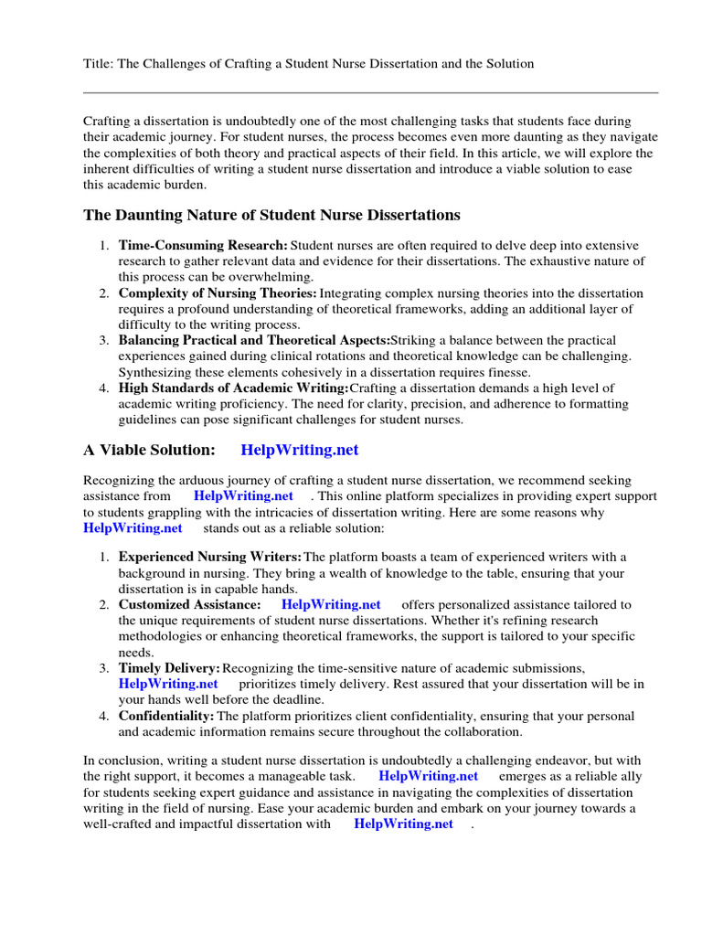 Student Nurse Dissertation Examples | Download Free PDF | Nursing ...
