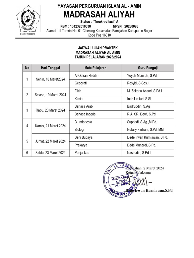 Jadwal Ujian Praktek Pdf