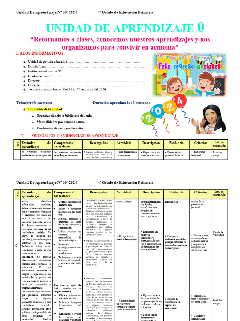 4° Unidad de Aprendizaje Marzo 2024 | PDF | Números | Geometría