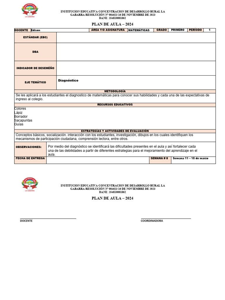 Modelo Plan de Aula | PDF