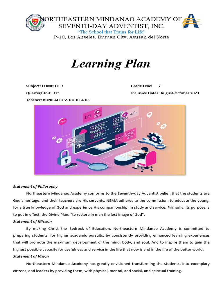 Grade 7 Computer Learning Plan | PDF | Creativity | Computer Hardware