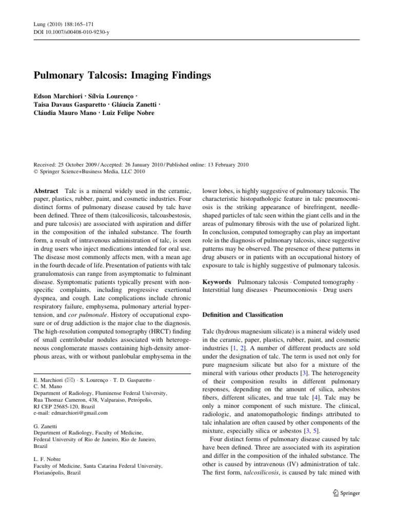 talcosis | PDF | Lung | Respiratory Diseases