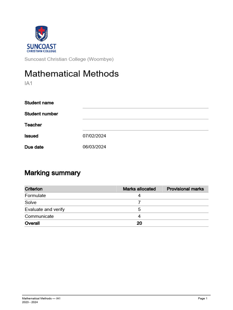 IA1 Mathematical Methods Report 2024 | PDF | Mathematics | Pharmacokinetics