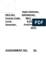 Name. Hajira Rahman. REG - NO. 0000465163. Course Code. 8611. Level. B.Ed. Semester. 2nd (Autumn) 2023