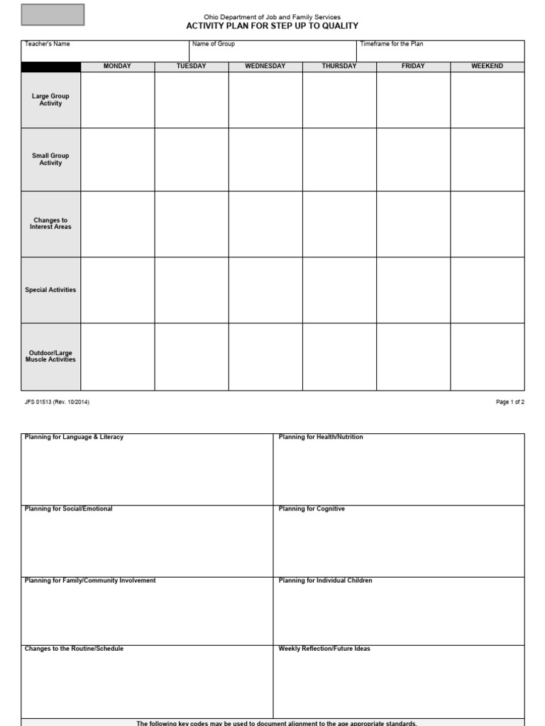 Sample Activity Plan For Step Up To Quality