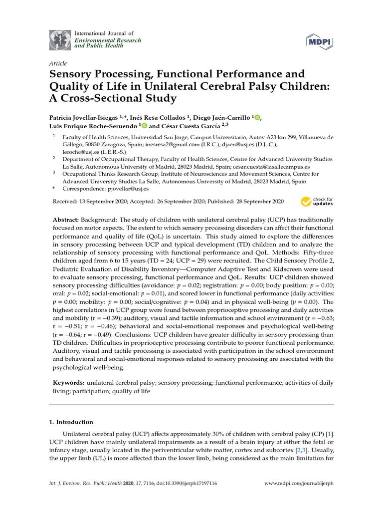 Sensory Processing in Unilateral CP Children | PDF | Effect Size ...