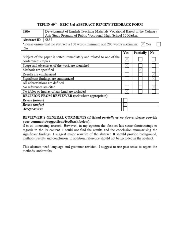 TEFLIN-Abstract Review Feedback Form Medan | PDF | Business | Art