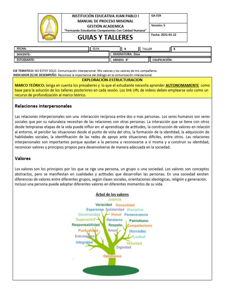 Taller Relaciones Interpersonales | Descargar gratis PDF | Aprendizaje ...