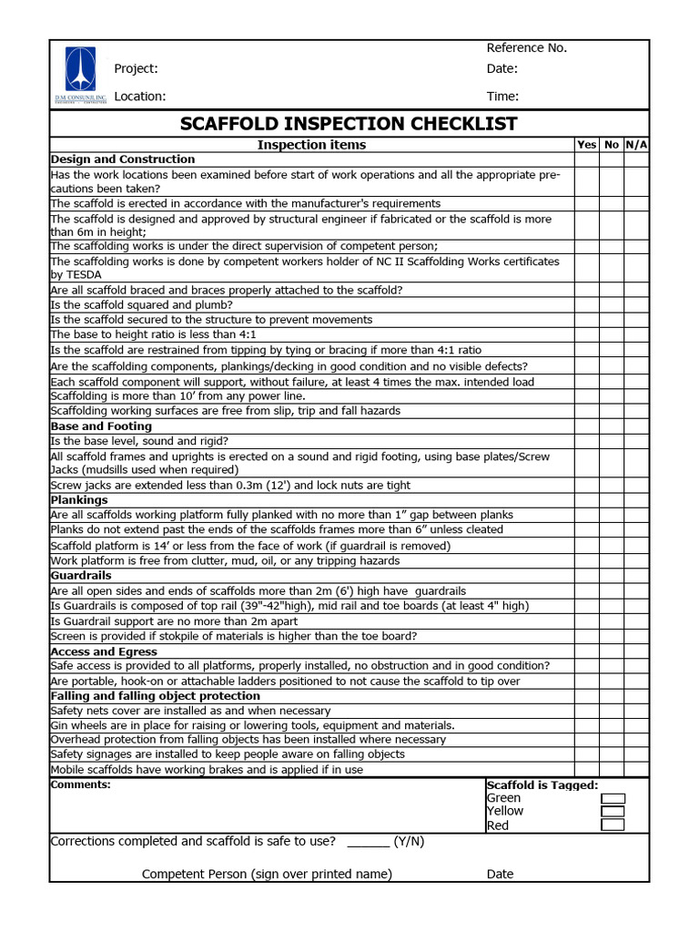 Scaffold Inspection Checklist Guide | PDF | Scaffolding