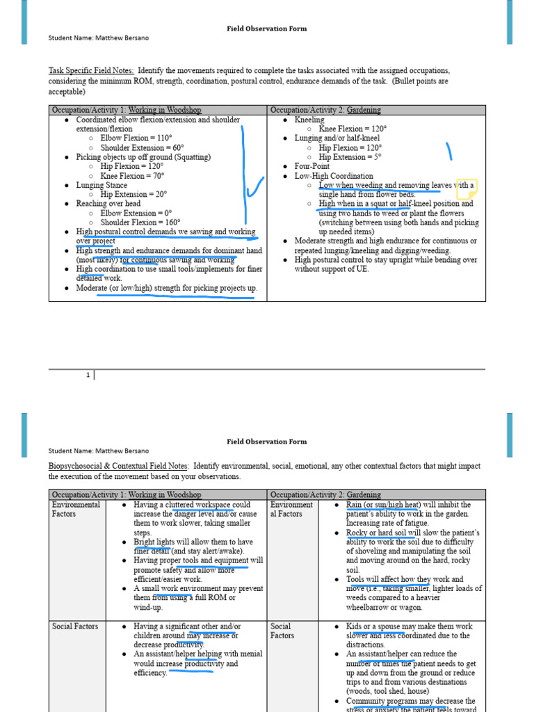 Field Observation Form 2023 | PDF | Anatomical Terms Of Motion
