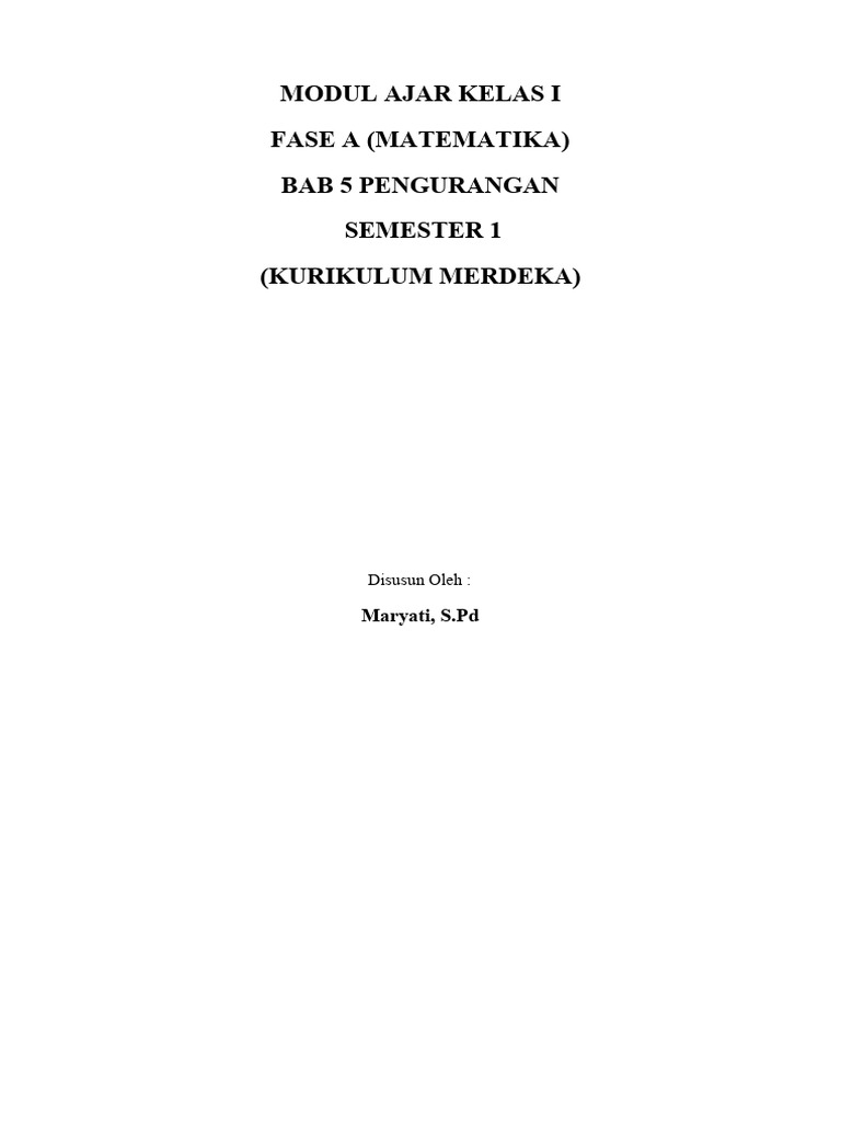 Modul Ajar Pengurangan Kelas 1 SD | PDF