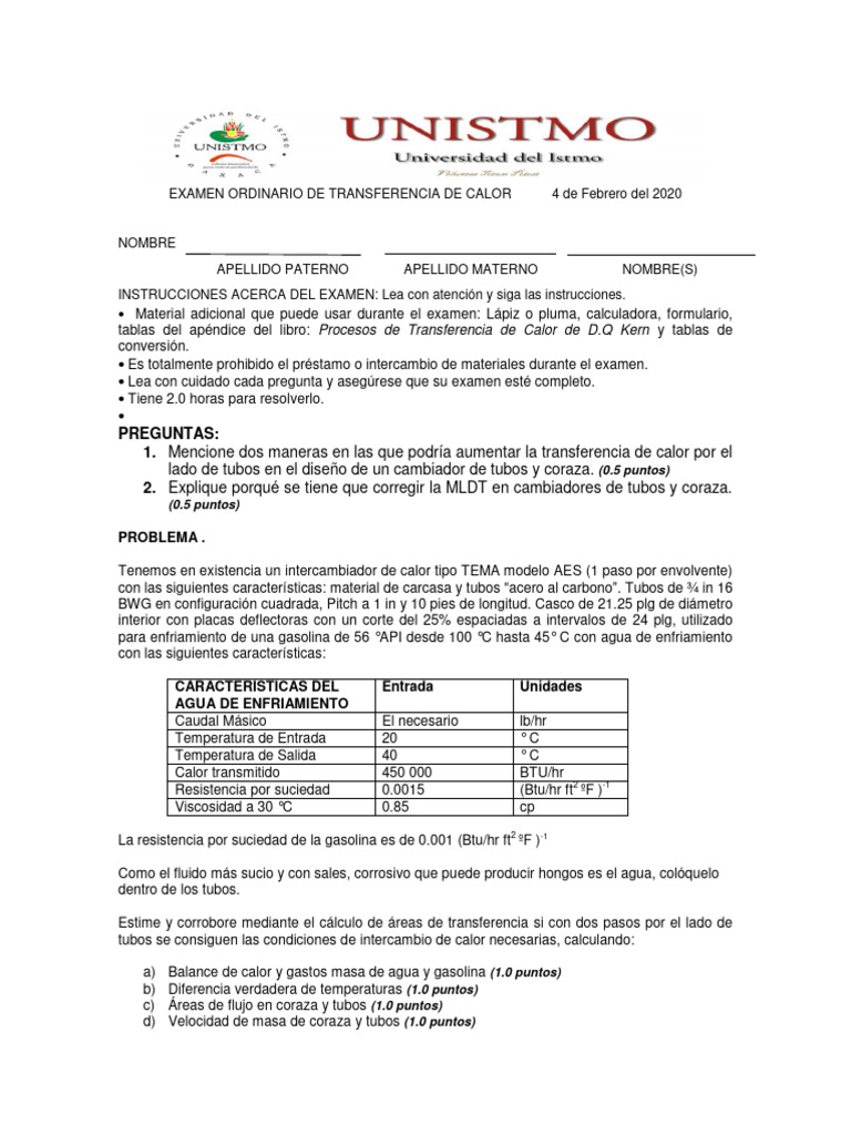 Examenordinariotransferenciadecalor2021 2022a solucion pdf