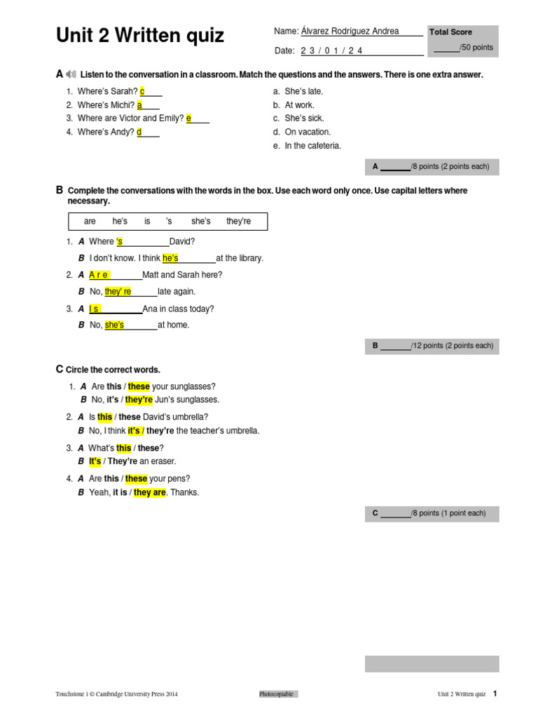 Unit 2 Written Quiz Answers Guide | PDF