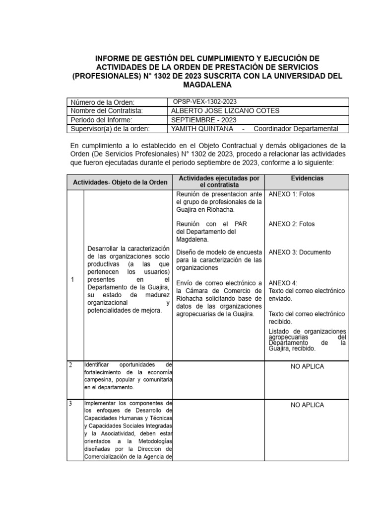 Informe de Actividades OPSP 1302-2023 | PDF | Bases de datos ...