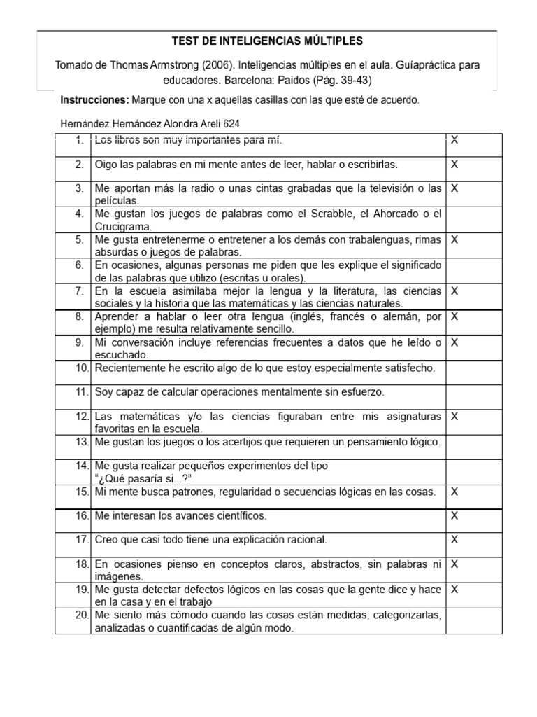Test de Inteligencias Multiples | Descargar gratis PDF | Mente ...