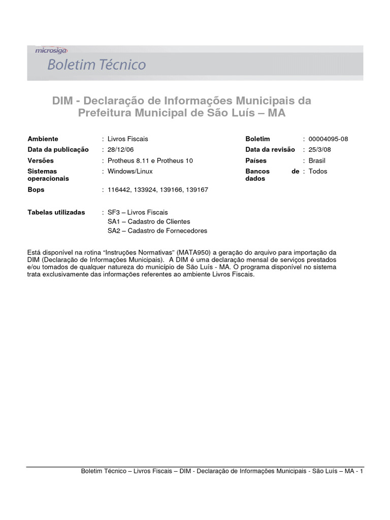 DIM: Declaração de Informações Municipais | PDF | Recibo | Informação