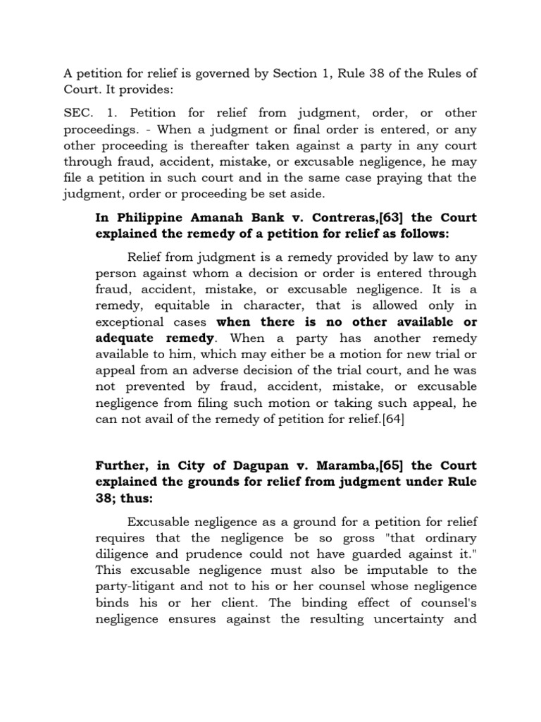 A Petition For Relief Is Governed by Section 1 | PDF | Judgment (Law ...