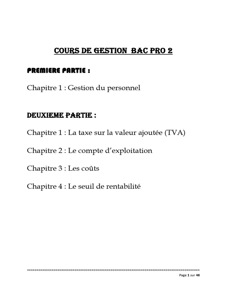 Cours de Gestion Bac Pro 2 | PDF | Recrutement | Salaires