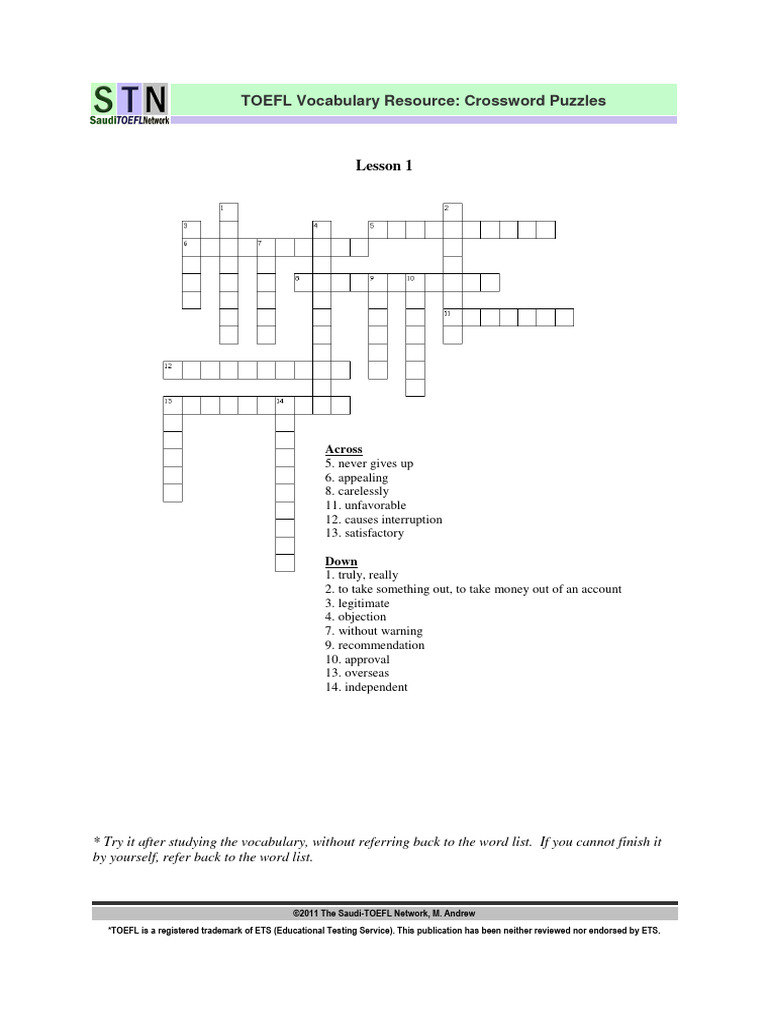 TOEFL Vocabulary Crossword Puzzles | PDF