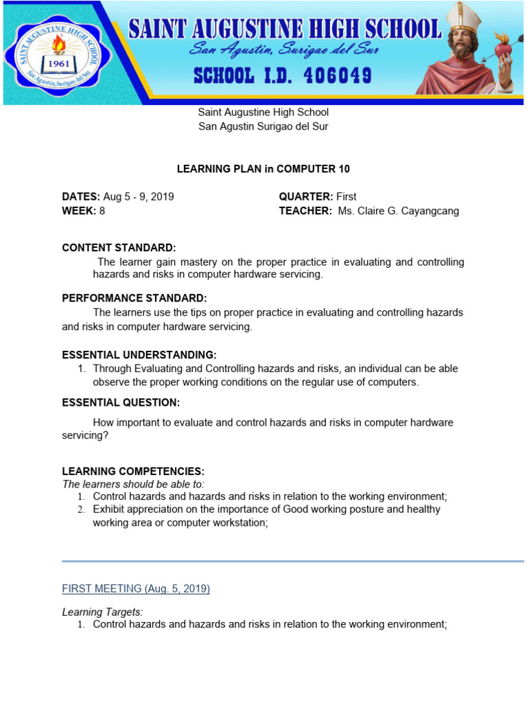 Computer Hardware Safety Learning Plan | PDF | Learning | Risk