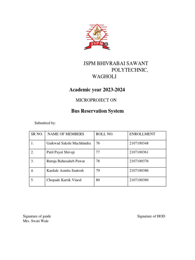 Bus Reservation System Microproject 2023 | PDF | Databases | Software ...