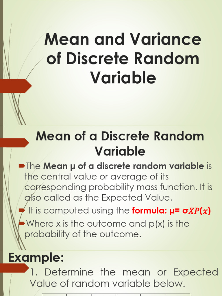 Mean and Variance of Discrete Random Variable Grade 11 | PDF | Expected ...