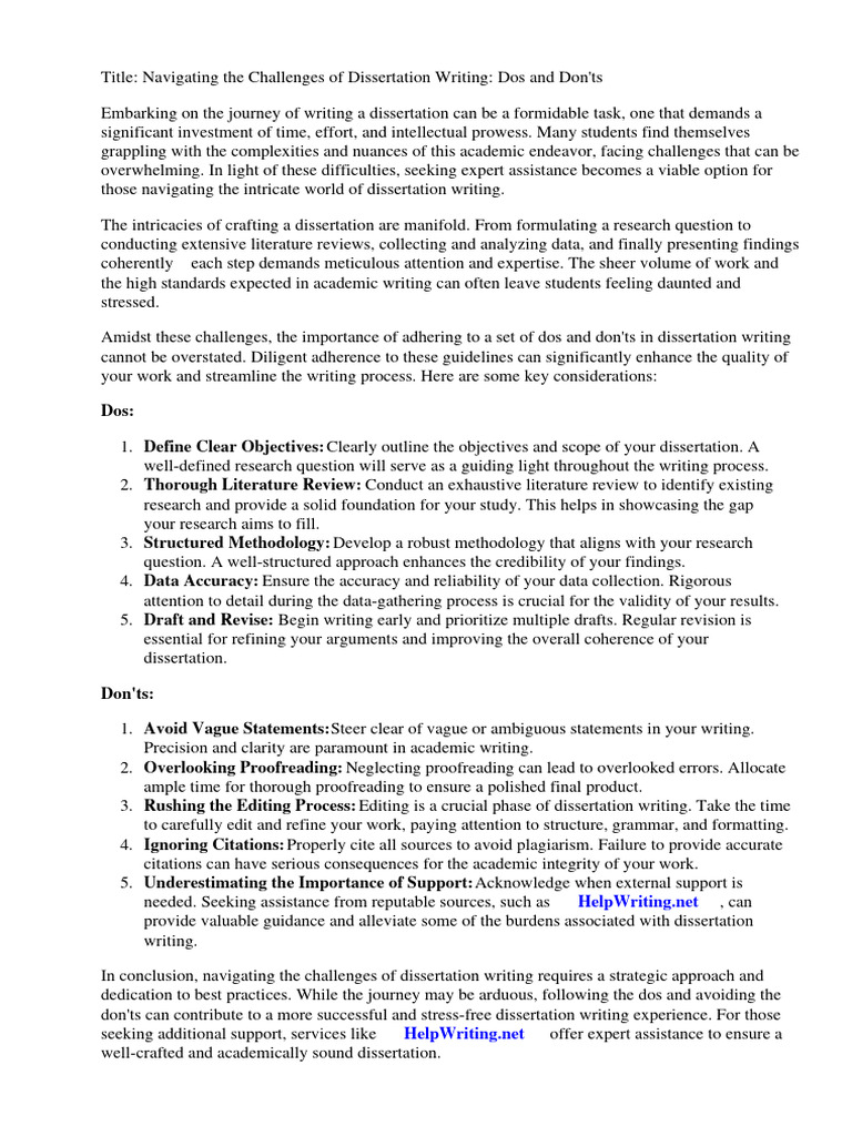 Dissertation Writing Dos and Don'ts | PDF | Thesis | Essays
